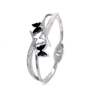 Üç Kelebek Figürlü Çelik Bileklik Gümüş