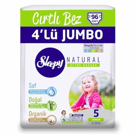 Sleepy Natural Bebek Bezi 4'lü Jumbo 5 Numara Junior 96 Adet