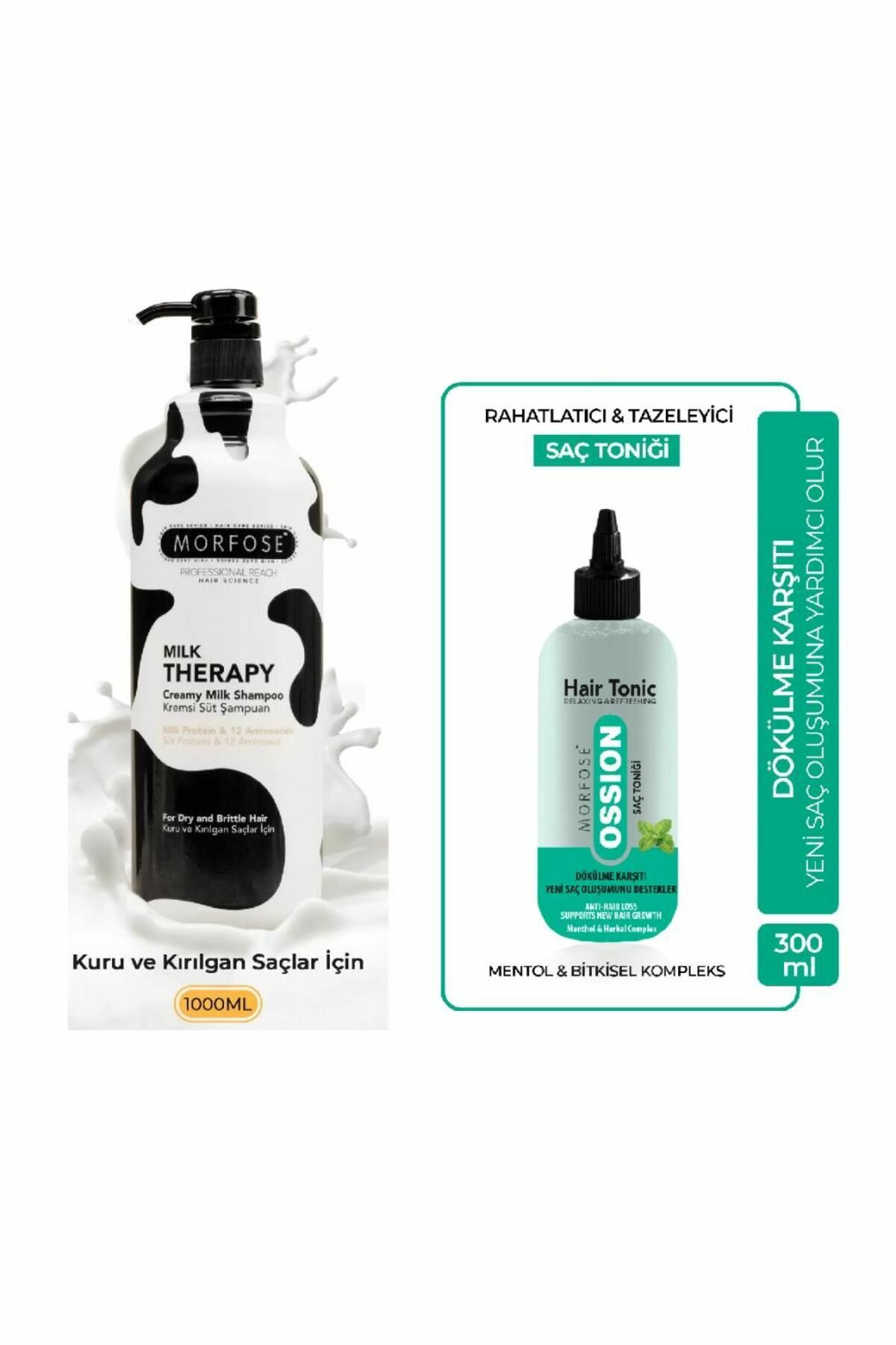 Morfose Milk Therapy Şampuan 1000 ml + Ossion Saç Dökülmesi Karşıtı Ferahlatıcı Bitkisel Saç Toniği 300 ml
