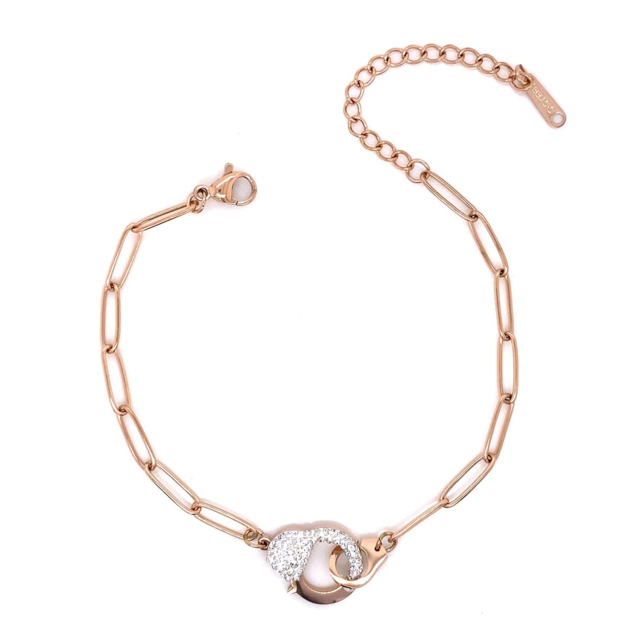 Kelepçe Figürlü Zirkon Taşlı Çelik Bileklik Rose