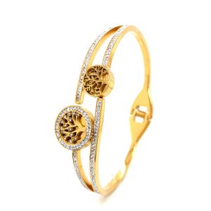 Hayat Ağacı Figürlü Çelik Bileklik Gold