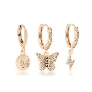 YSX Kelebek Üçlü Zirkon Taşlı Küpe Gold