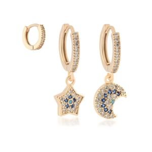 YSX Üçlü Zirkon Taşlı Küpe Gold