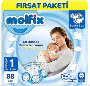 Molfix Fırsat Paketi Yenidoğan 1 Numara Bebek Bezi 88'li - 2 Adet + Wancare Islak Mendil 100'lü