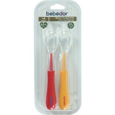 Bebedor Silikon Uçlu Kaşık 4+ Ay Kırmızı - Sarı 2'li