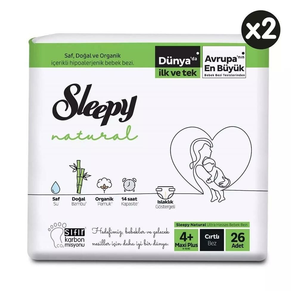 Sleepy Natural 4+ Beden Maxi Plus İkili Jumbo Bebek Bezi 52'li