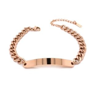 Kalın Zincirli Büyük İsimlikli Çelik Bileklik Rose