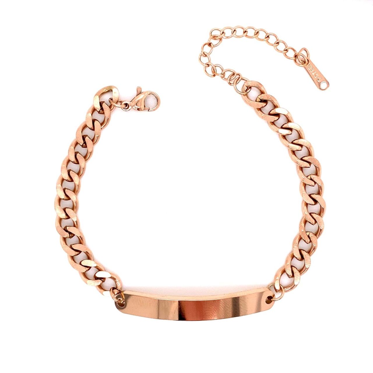 Kalın Zincirli Büyük İsimlikli Çelik Bileklik Rose