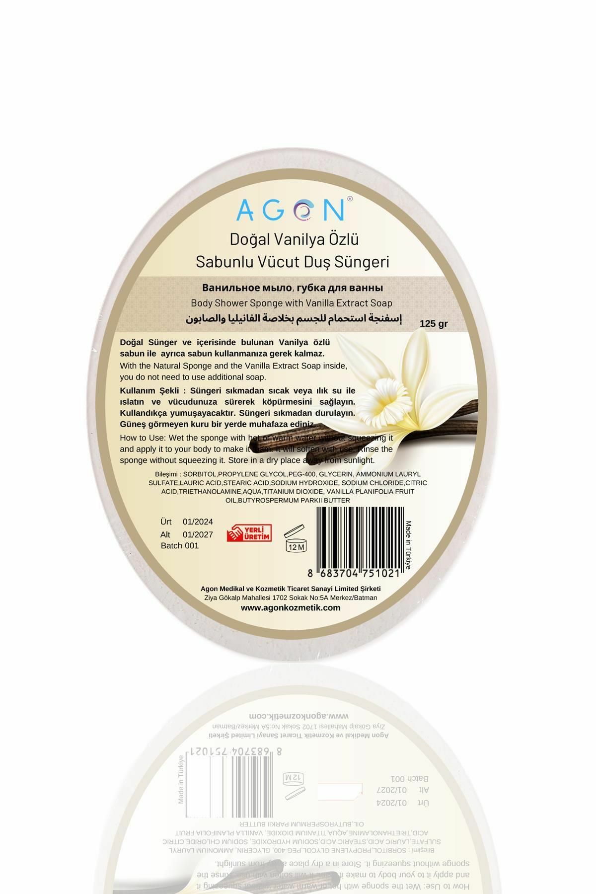 Agon Doğal El Yapımı Vanilya Özlü Sabunlu Vücut Duş Süngeri 125 gr