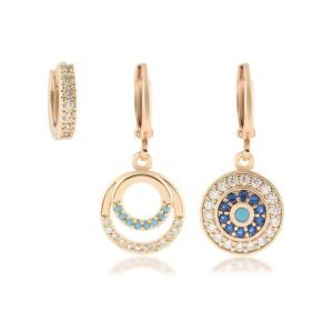 YSX Üçlü Zirkon Taşlı Küpe Gold