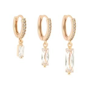 YSX Üçlü Zirkon Taşlı Küpe Gold
