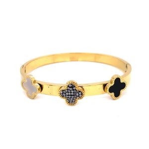 Üç Yonca Figürlü Çelik Bileklik Gold