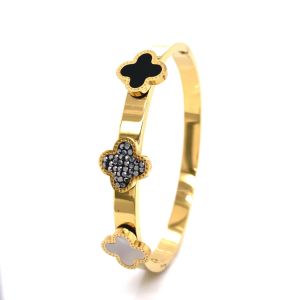 Üç Yonca Figürlü Çelik Bileklik Gold