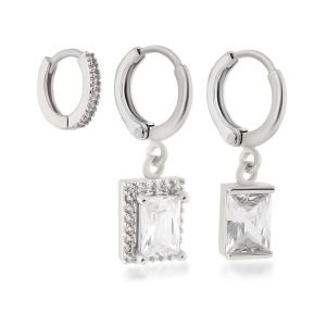 YSX Baget Üçlü Zirkon Taşlı Küpe Gümüş