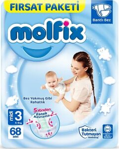 Molfix Fırsat Paketi Midi 3 Numara Bebek Bezi 68'li - 2 Adet + Wancare Islak Mendil 100'lü