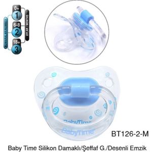 Baby Time Bt126 Silikon Damaklı Şeffaf Gövdeli Desenli Emzik - Mavi