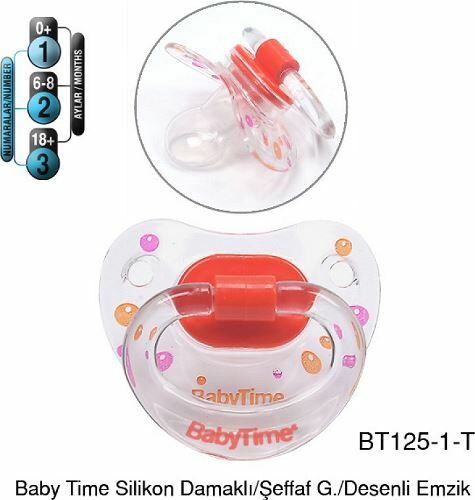Baby Time Bt125 Silikon Damaklı Şeffaf Gövdeli Desenli Emzik - Pembe
