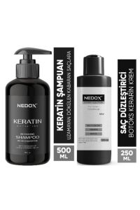 Nedox Keratinli Saç Bakım Şampuanı 500 ml + Saç Düzleştirici Şekillendirici Keratin Botoks Krem 250 ml