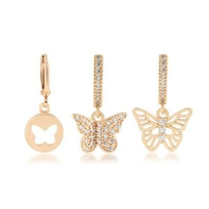 YSX Kelebek Üçlü Zirkon Taşlı Küpe Gold