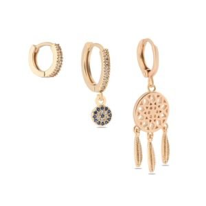 YSX Üçlü Zirkon Taşlı Küpe Gold