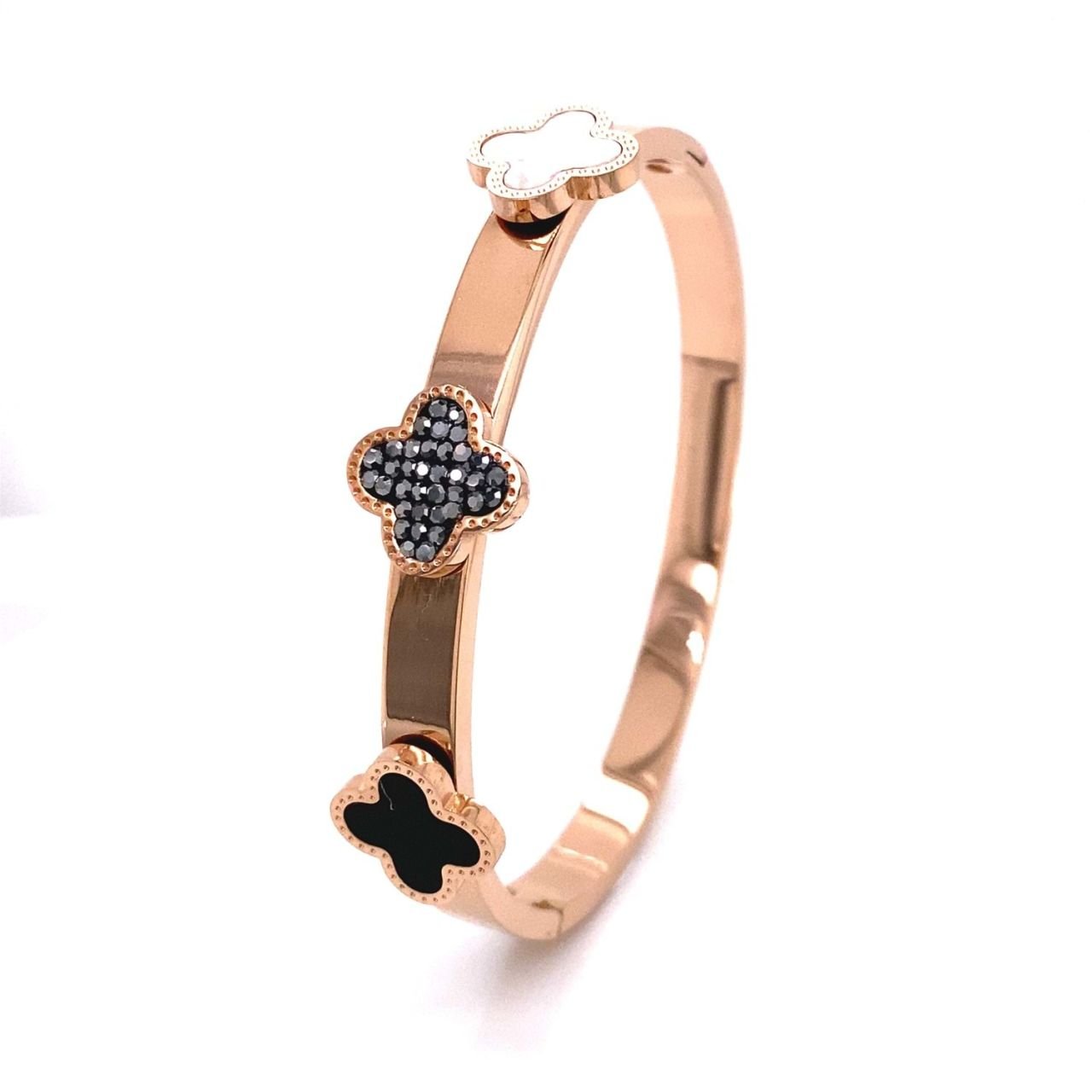 Üç Yonca Figürlü Çelik Bileklik Rose