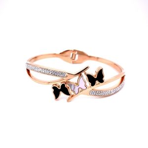 Üç Kelebek Figürlü Çelik Bileklik Rose