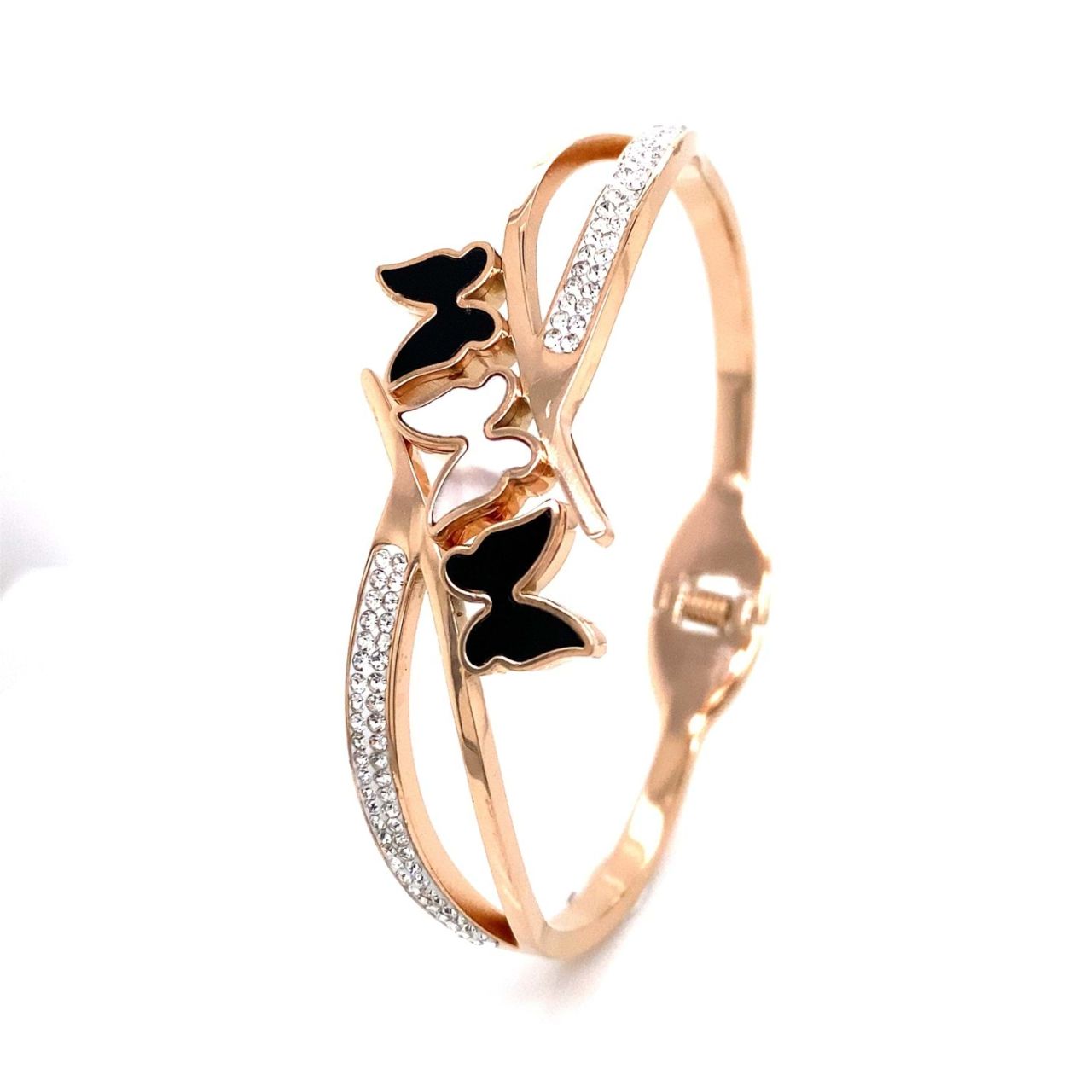 Üç Kelebek Figürlü Çelik Bileklik Rose