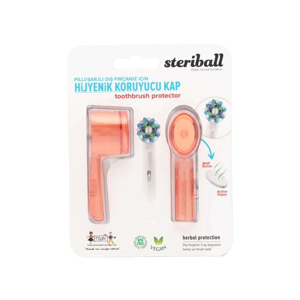 Steriball Pilli / Şarjlı Diş Fırçası Koruyucu Hijyenik Kap Turuncu 2'li