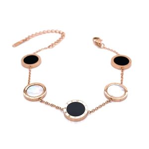 Siyah Beyaz Sedef Taşlı Roma Rakamlı Çelik Bileklik Rose