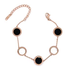 Siyah Beyaz Sedef Taşlı Roma Rakamlı Çelik Bileklik Rose