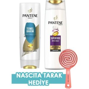 Pantene Superfood Gür ve Güçlü Şampuan 470 ml + Temel Bakım Saç Kremi 360 ml
