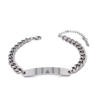 Kalın Zincirli Büyük İsimlikli Çelik Bileklik Gümüş