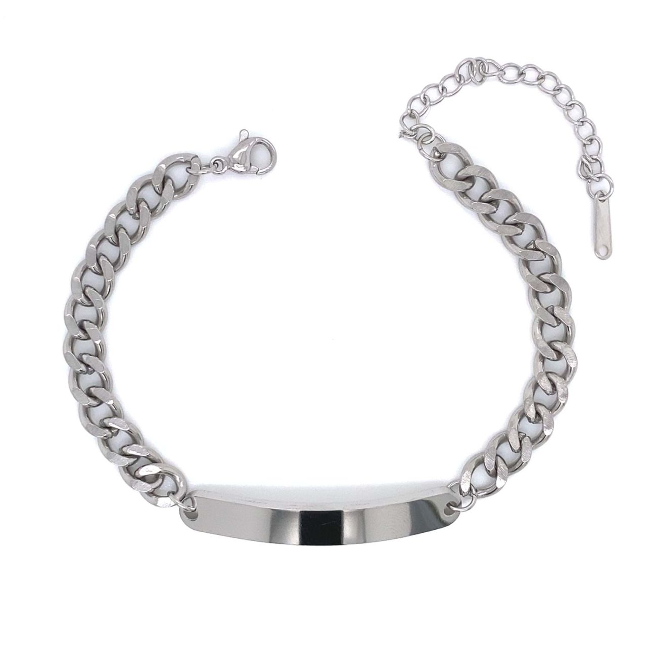Kalın Zincirli Büyük İsimlikli Çelik Bileklik Gümüş