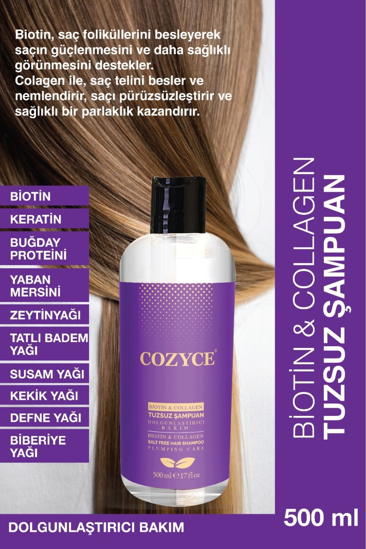 Cozyce Collagen Biotin Tuzsuz Şampuan 500 ml