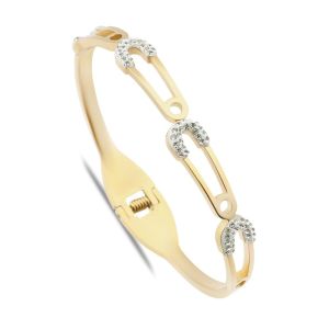U Figürlü Zirkon Taşlı Çelik Kelepçe Bileklik