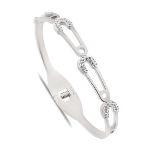 U Figürlü Zirkon Taşlı Çelik Kelepçe Bileklik