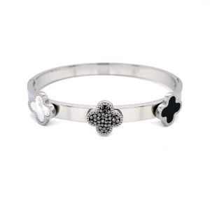 Üç Yonca Figürlü Çelik Bileklik Gümüş