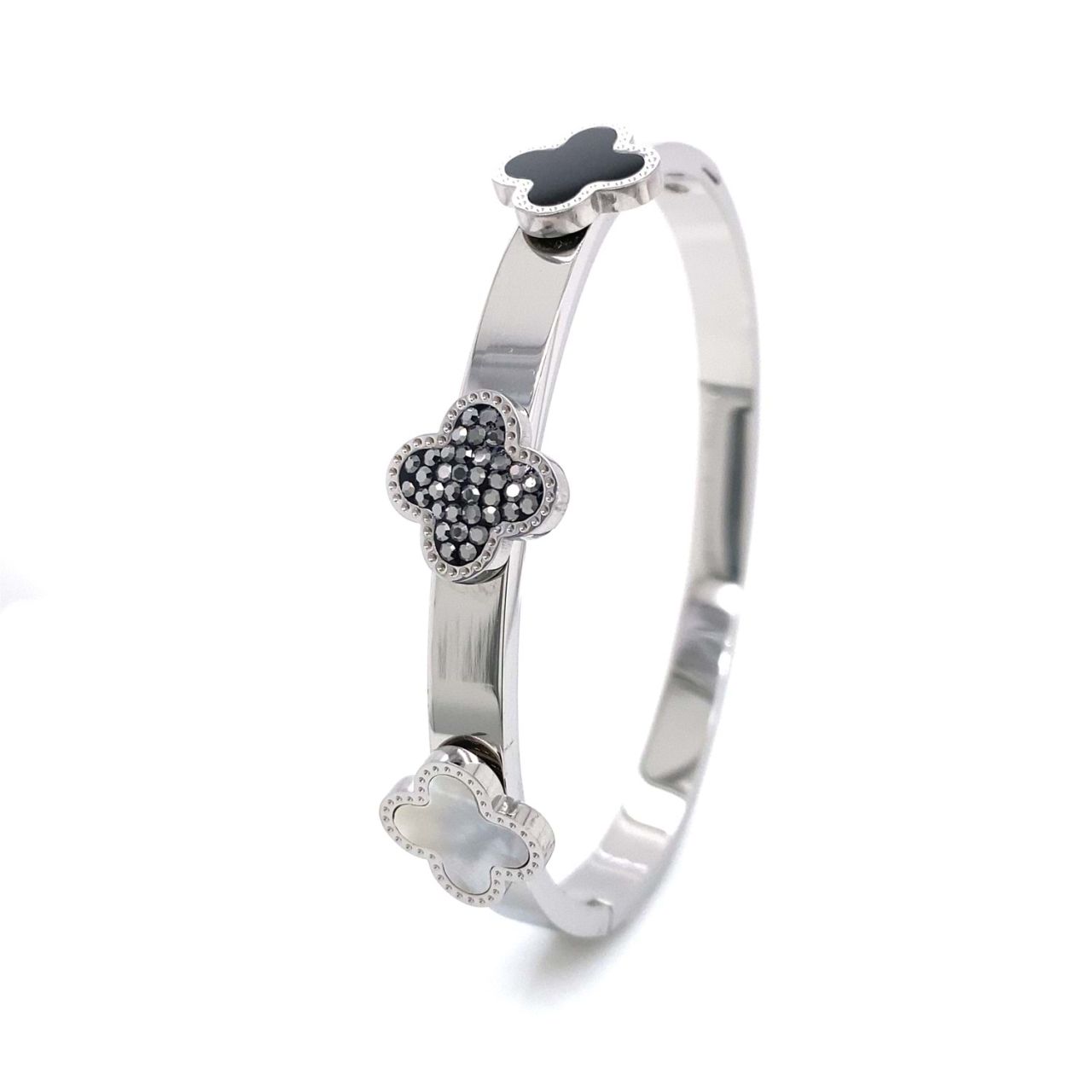 Üç Yonca Figürlü Çelik Bileklik Gümüş