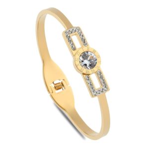 Roma Rakamı Figürlü Sedef Taşlı Çelik Kelepçe Bileklik