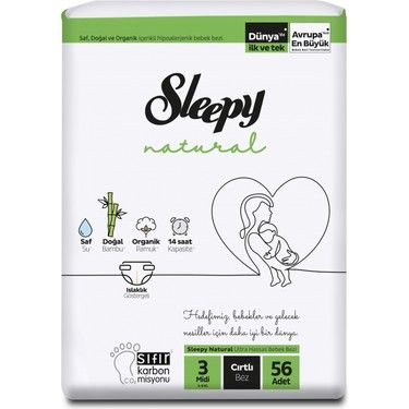 Sleepy Natural 2'li Jumbo Bebek Bezi 3 Numara 56'lı