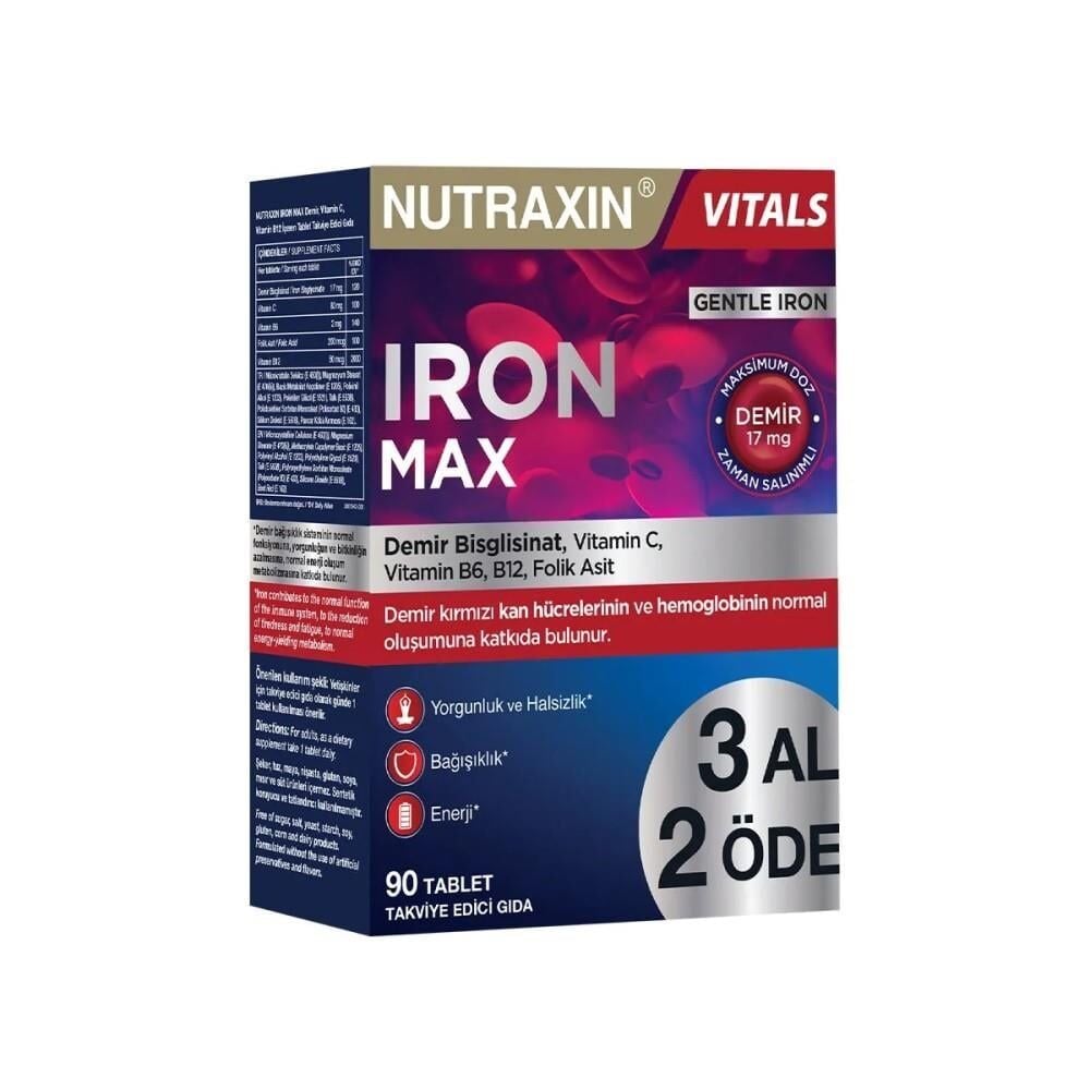 Nutraxin Iron Max 90 Tablet - 3 Al 2 Öde