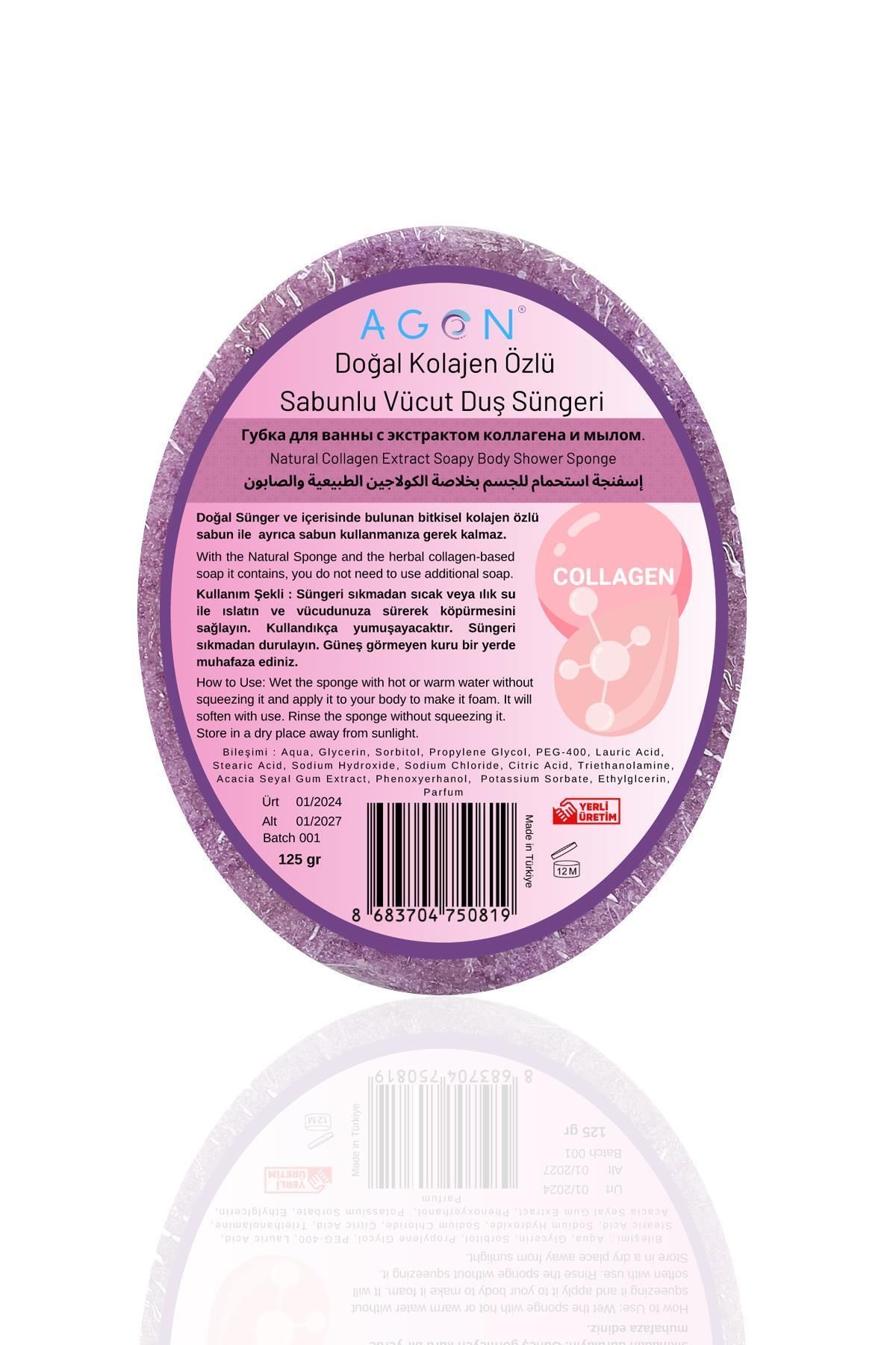 Agon Doğal El Yapımı Kolajen Özlü Sabunlu Vücut Duş Süngeri 125 gr