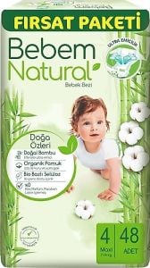 Bebem Natural Bebek Bezi Midi 4 Beden 48'li