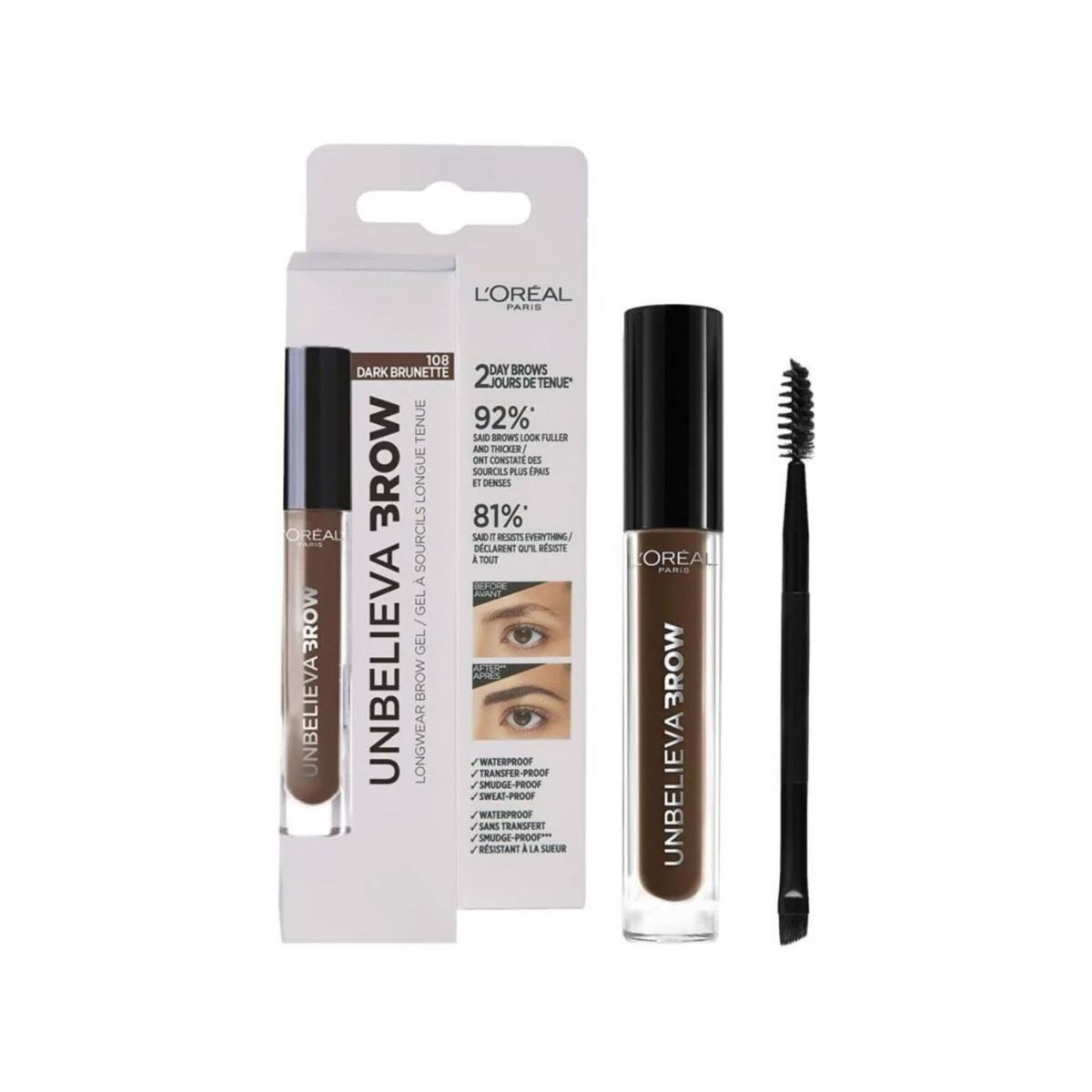 L'Oreal Paris Unbelieva Brow Long Lasting Brow Gel - 108 Dark Brunette