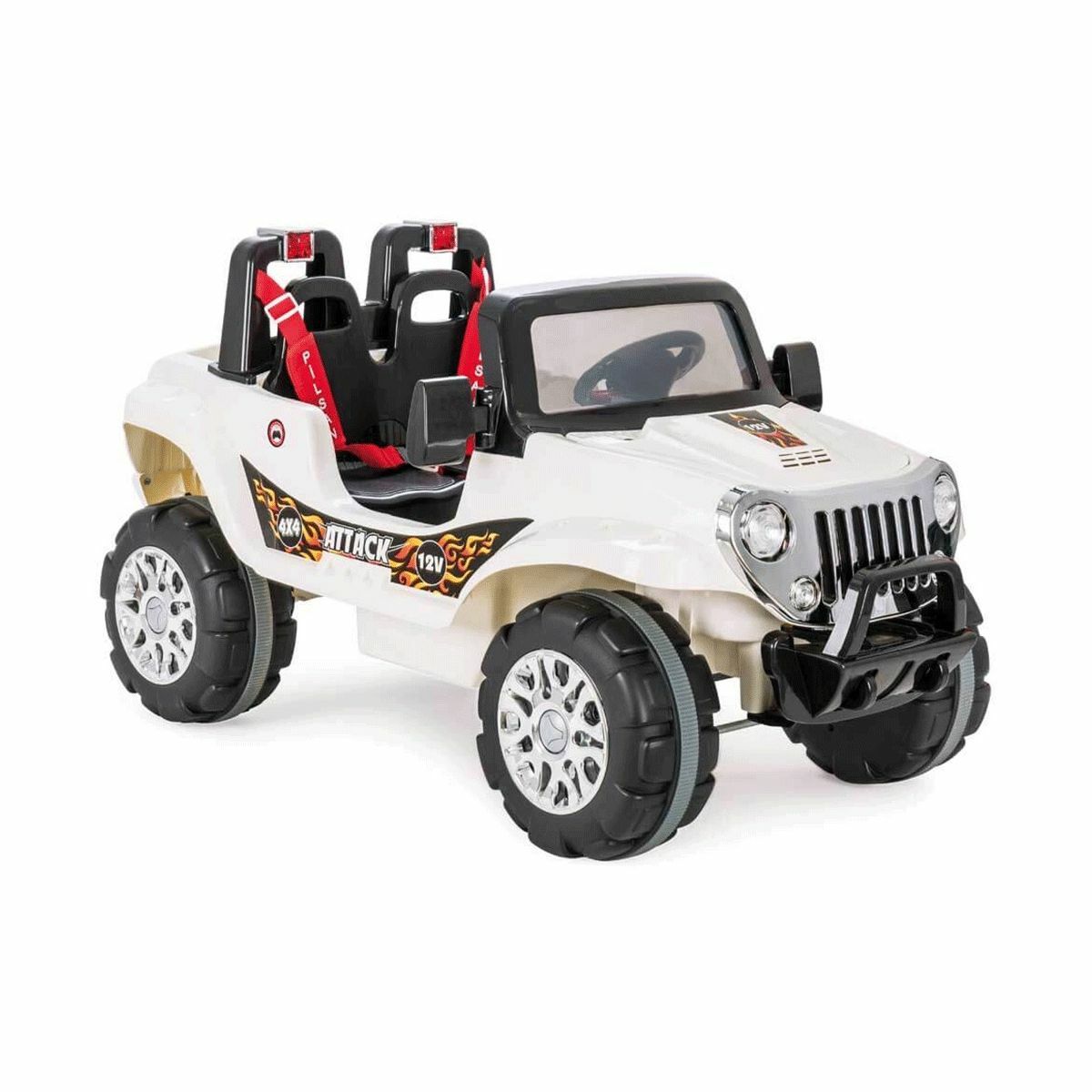 Pilsan Attack Çift Kişilik Kumandalı Akülü Araba Beyaz 12 Volt - Beyaz