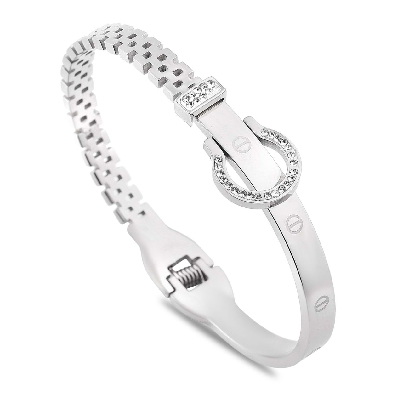 Nal Figürlü Zirkon Taşlı Çelik Kelepçe Bileklik