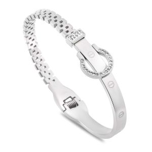 Nal Figürlü Zirkon Taşlı Çelik Kelepçe Bileklik