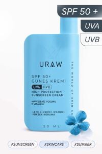 Uraw Mavi Deniz Yosunu Karma Ciltlere Özel Nem Dengesini Koruyucu ve Leke Giderici Güneş Koruyucu Krem SPF50+ 50 ml