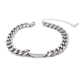 Kalın Zincirli Küçük İsimlikli Çelik Bileklik Gümüş