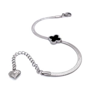 Yonca Figürlü İtalyan Zincir Çelik Bileklik Gümüş